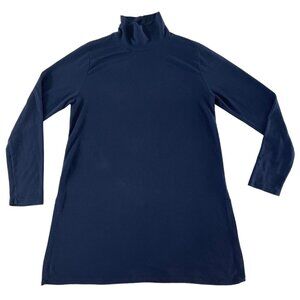 Eileen Fisher Stretch Jersey Knit Turtleneck Tunic Top Tencel Lyocell Blue Small